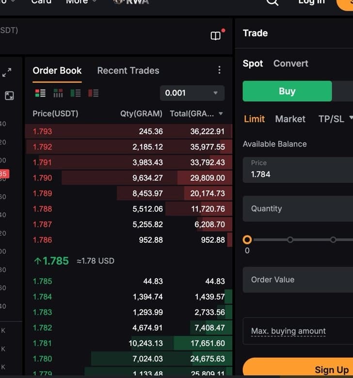 Bybit GRAM/USDT order book and trade form — Limit vs Market order tabs