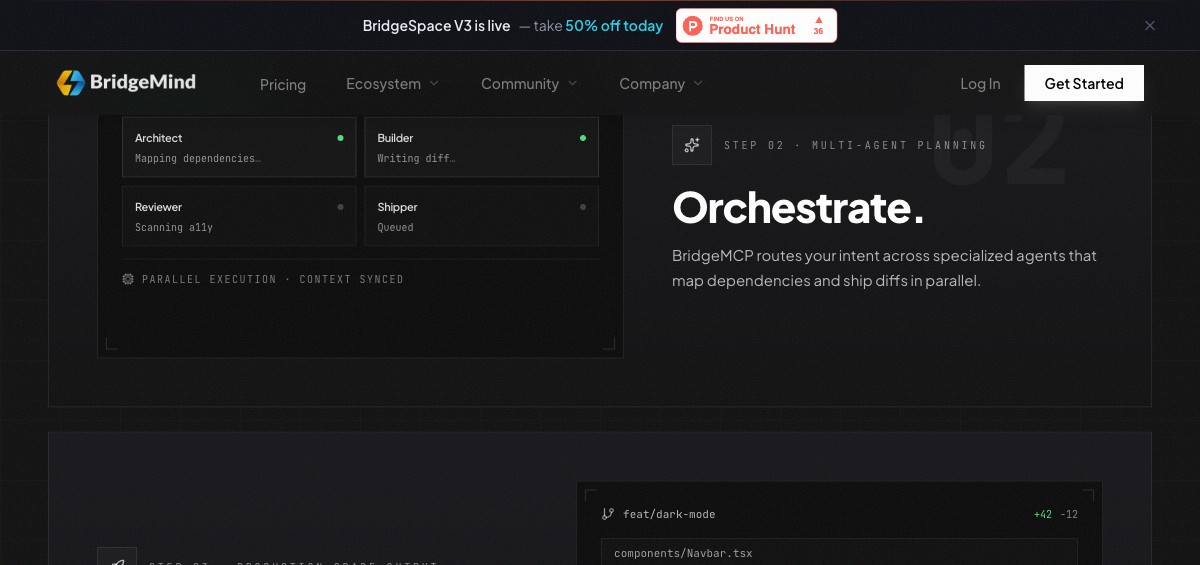 BridgeMind multi-agent orchestration — Architect, Builder, Reviewer, Shipper running in parallel